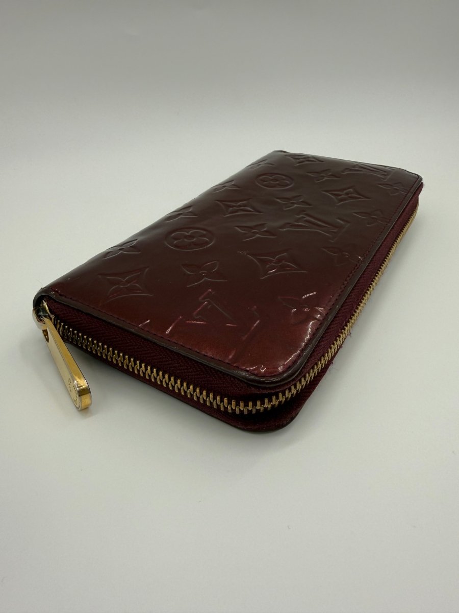 Louis Vuitton Burgundy Monogram Vernis Burgundy Leather Zippy Purse - Lux Central