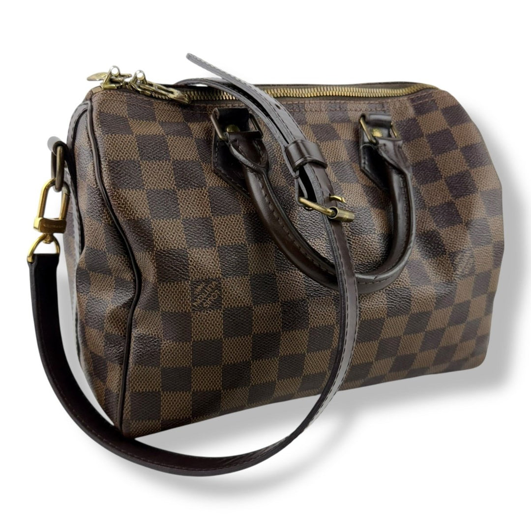 Louis Vuitton Damier Ebene Brown Speedy Bandouliere 25 Handbag - Lux Central