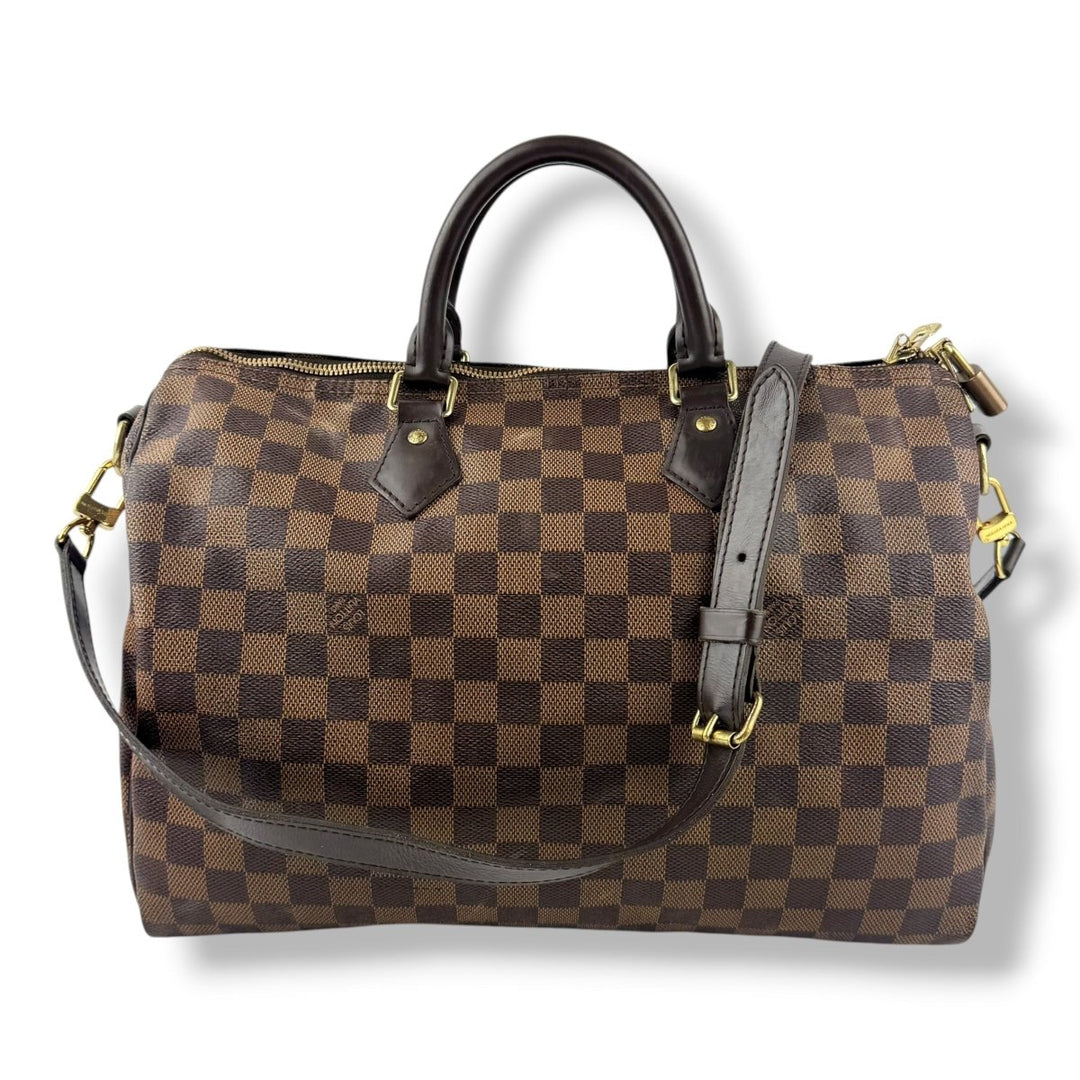Louis Vuitton Damier Ebene Brown Speedy Bandouliere 35 Handbag - Lux Central