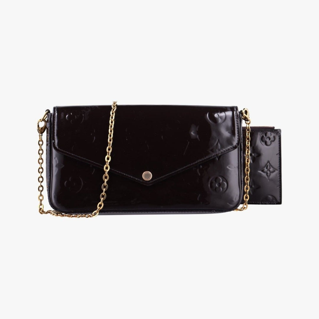 Louis Vuitton Felicie Pochette Amarante Patent Leather Handbag W/Insert - Lux Central