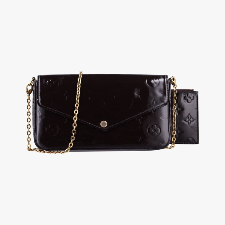 Louis Vuitton Felicie Pochette Amarante Patent Leather Handbag W/Insert - Lux Central