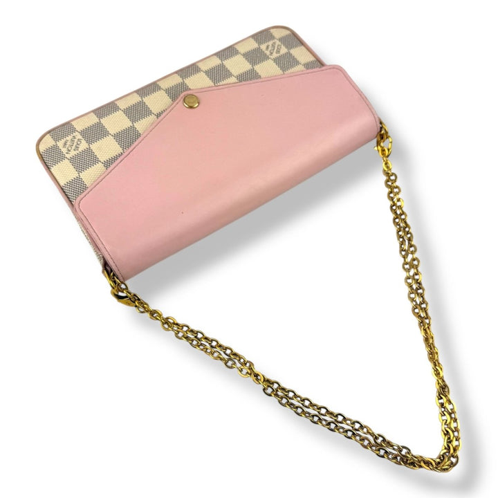 Louis Vuitton Felicie Pochette Damier Azur (eu de rose leather flap) Handbag - Lux Central