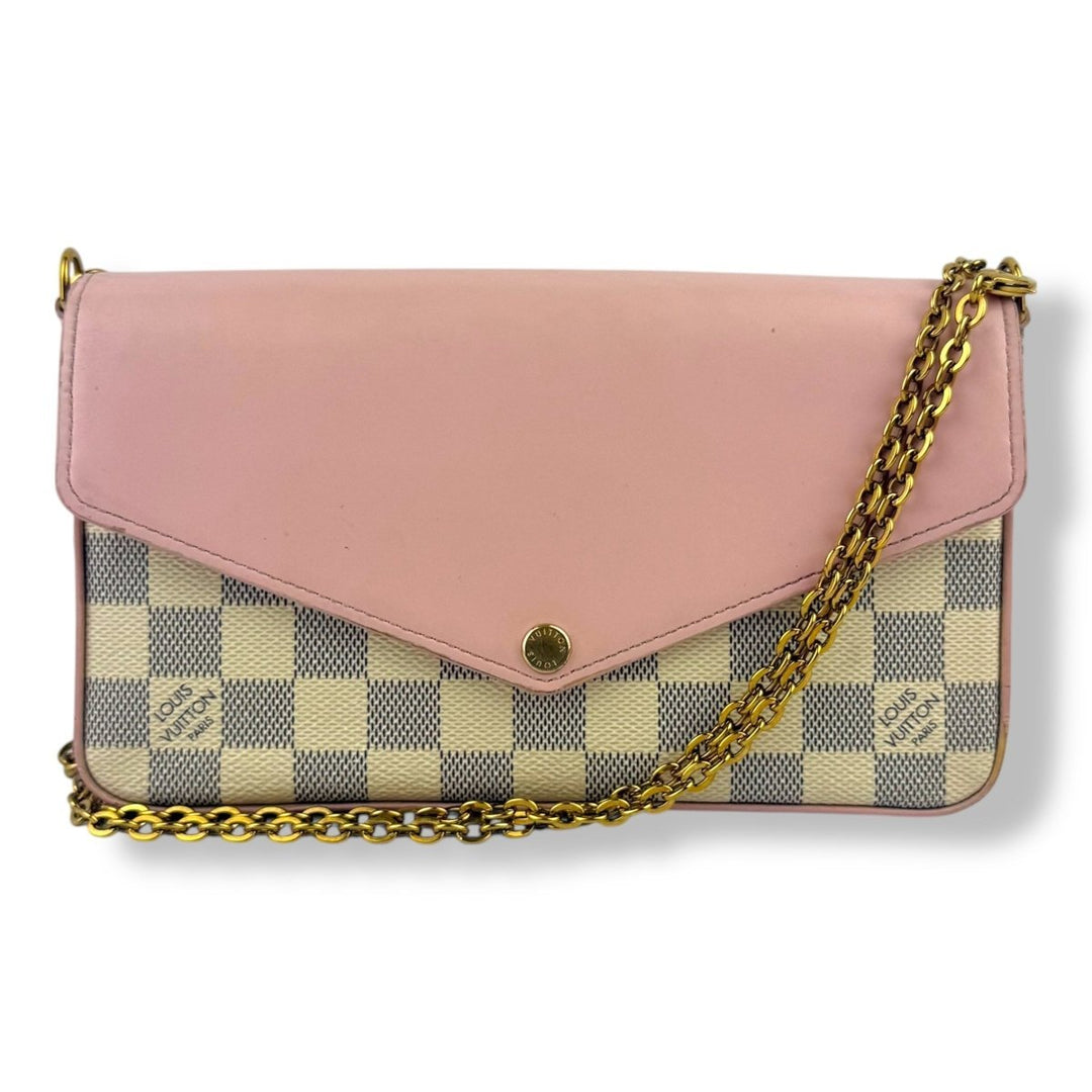 Louis Vuitton Felicie Pochette Damier Azur (eu de rose leather flap) Handbag - Lux Central