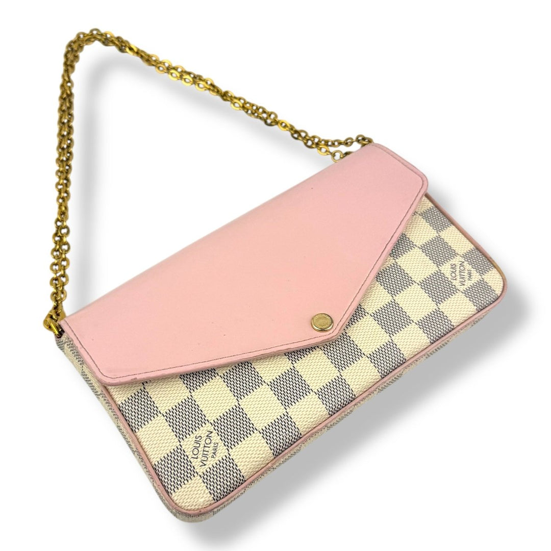 Louis Vuitton Felicie Pochette Damier Azur (eu de rose leather flap) Handbag - Lux Central