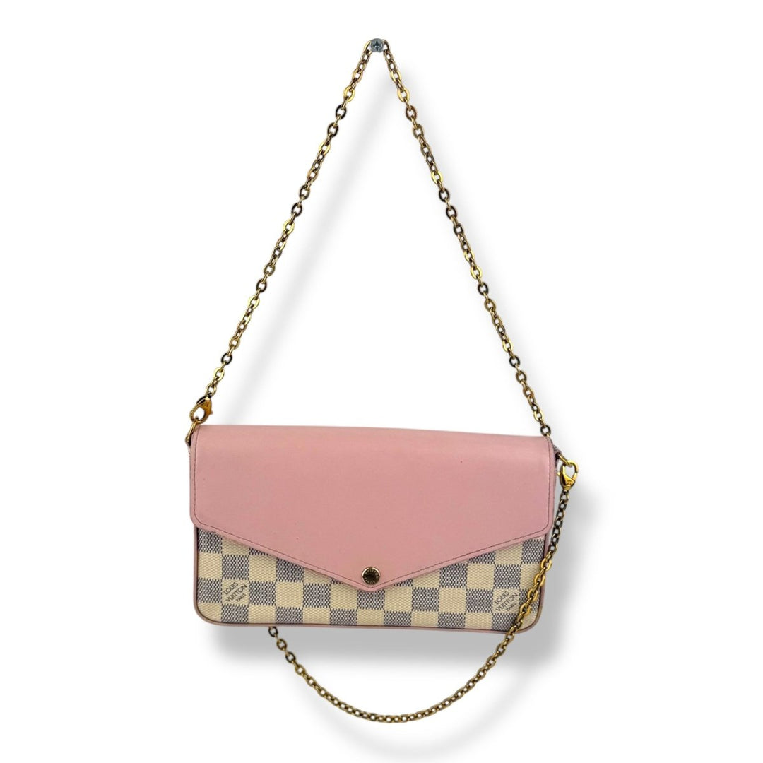 Louis Vuitton Felicie Pochette Damier Azur (eu de rose leather flap) Handbag - Lux Central