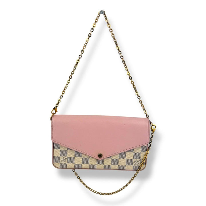 Louis Vuitton Felicie Pochette Damier Azur (eu de rose leather flap) Handbag - Lux Central