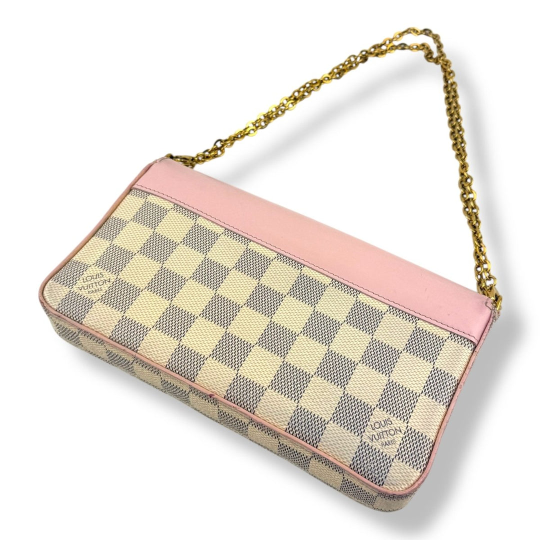 Louis Vuitton Felicie Pochette Damier Azur (eu de rose leather flap) Handbag - Lux Central