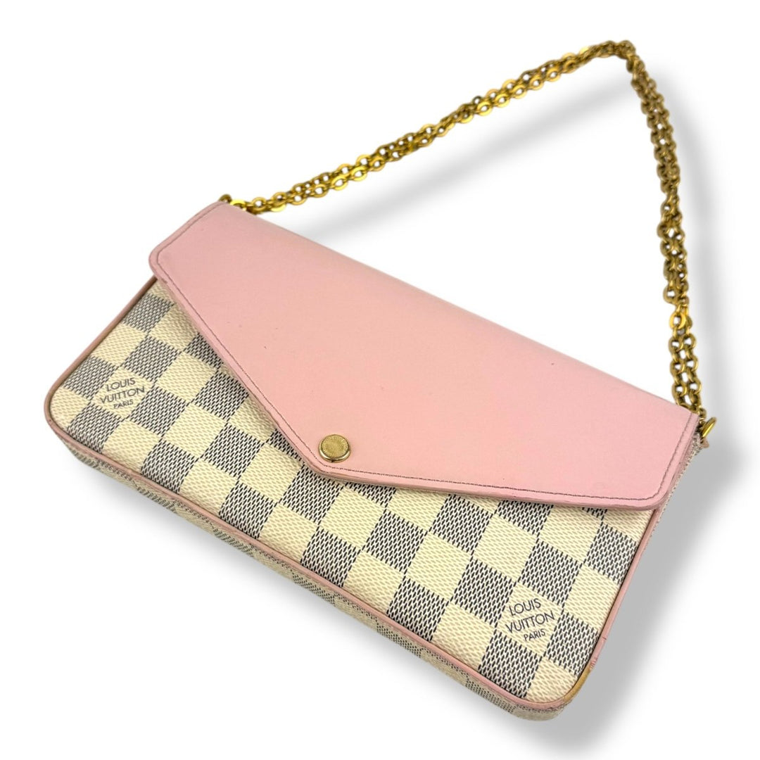 Louis Vuitton Felicie Pochette Damier Azur (eu de rose leather flap) Handbag - Lux Central