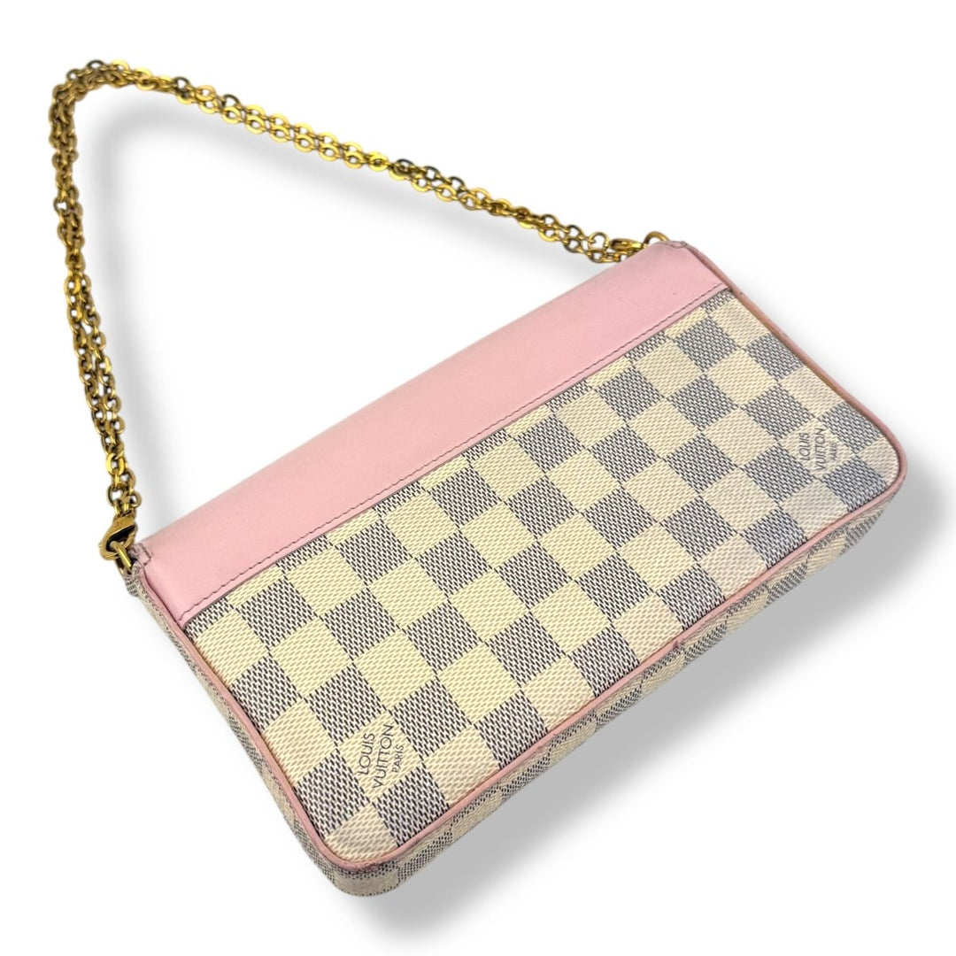 Louis Vuitton Felicie Pochette Damier Azur (eu de rose leather flap) Handbag - Lux Central