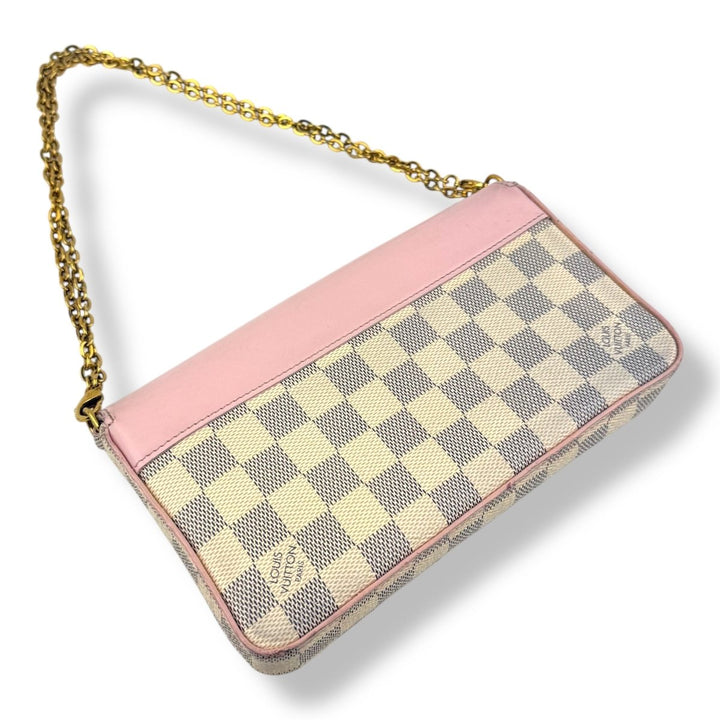 Louis Vuitton Felicie Pochette Damier Azur (eu de rose leather flap) Handbag - Lux Central