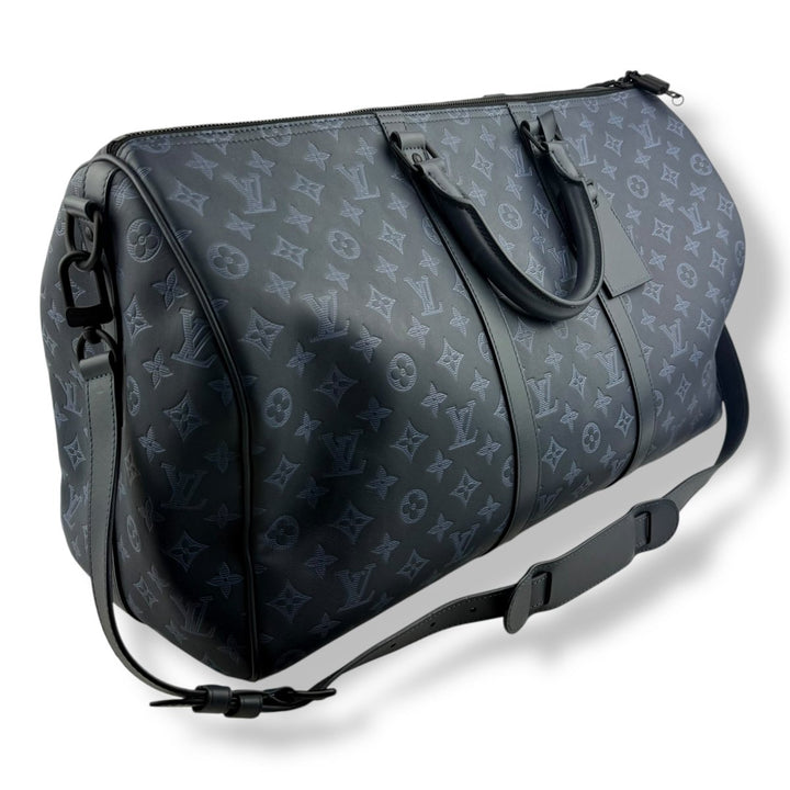 Louis Vuitton Limited Blue Shadow Monogram 50 Keepall Bandouliere Duffle Bag - Lux Central