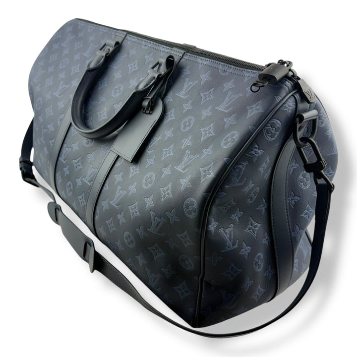Louis Vuitton Limited Blue Shadow Monogram 50 Keepall Bandouliere Duffle Bag - Lux Central
