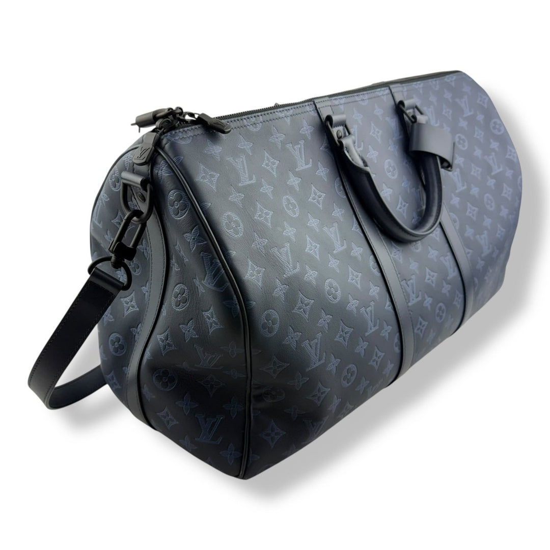 Louis Vuitton Limited Blue Shadow Monogram 50 Keepall Bandouliere Duffle Bag - Lux Central