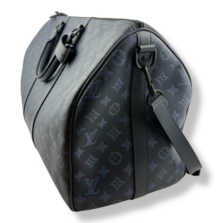 Louis Vuitton Limited Blue Shadow Monogram 50 Keepall Bandouliere Duffle Bag - Lux Central