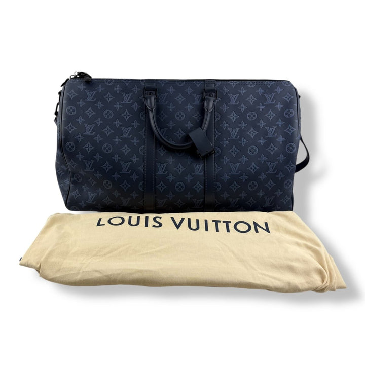 Louis Vuitton Limited Blue Shadow Monogram 50 Keepall Bandouliere Duffle Bag - Lux Central
