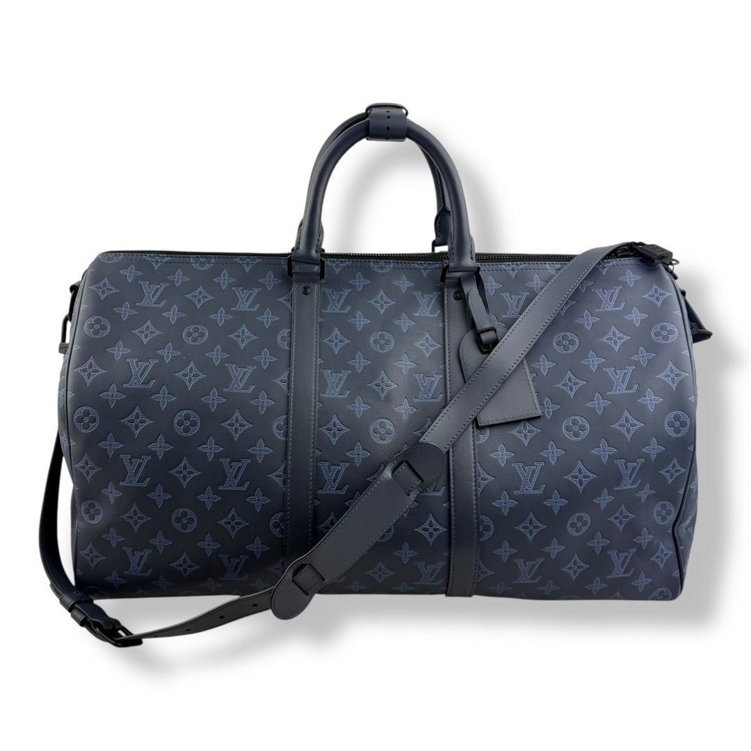 Louis Vuitton Limited Blue Shadow Monogram 50 Keepall Bandouliere Duffle Bag - Lux Central