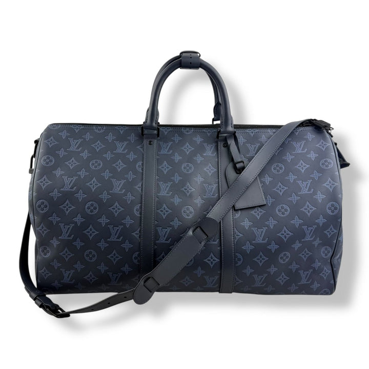 Louis Vuitton Limited Blue Shadow Monogram 50 Keepall Bandouliere Duffle Bag - Lux Central