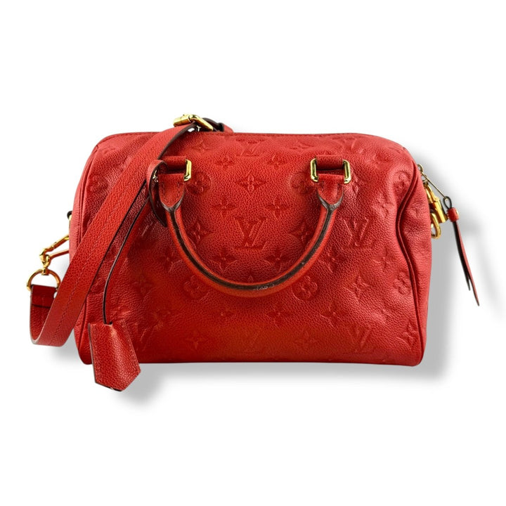 Louis Vuitton Red Speedy Bandouliere 25 Monogram Leather Handbag - Lux Central