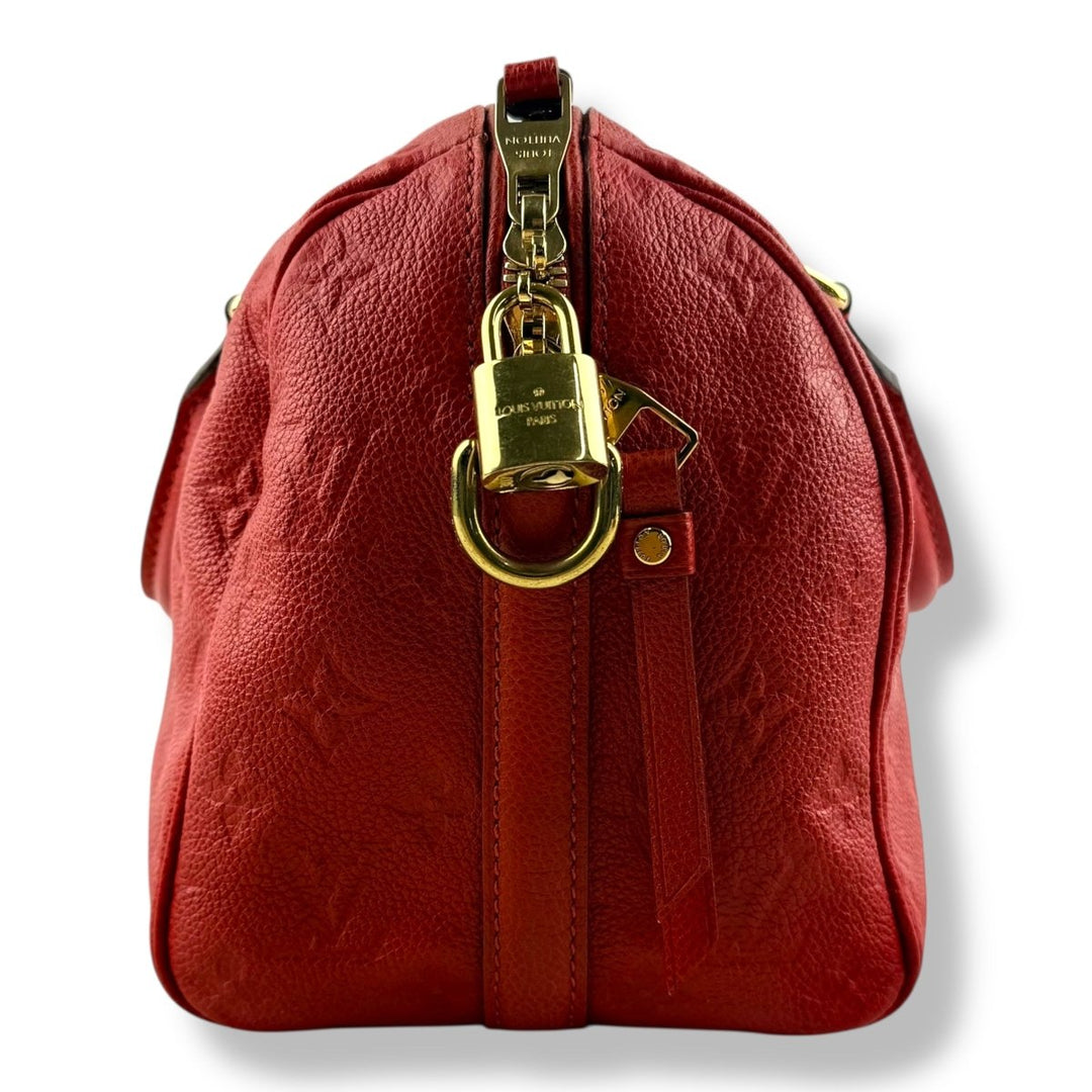 Louis Vuitton Red Speedy Bandouliere 25 Monogram Leather Handbag - Lux Central