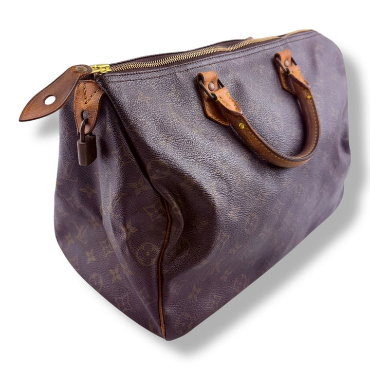 Louis Vuitton Speedy 35 Vintage Brown Monogram Handbag - Lux Central