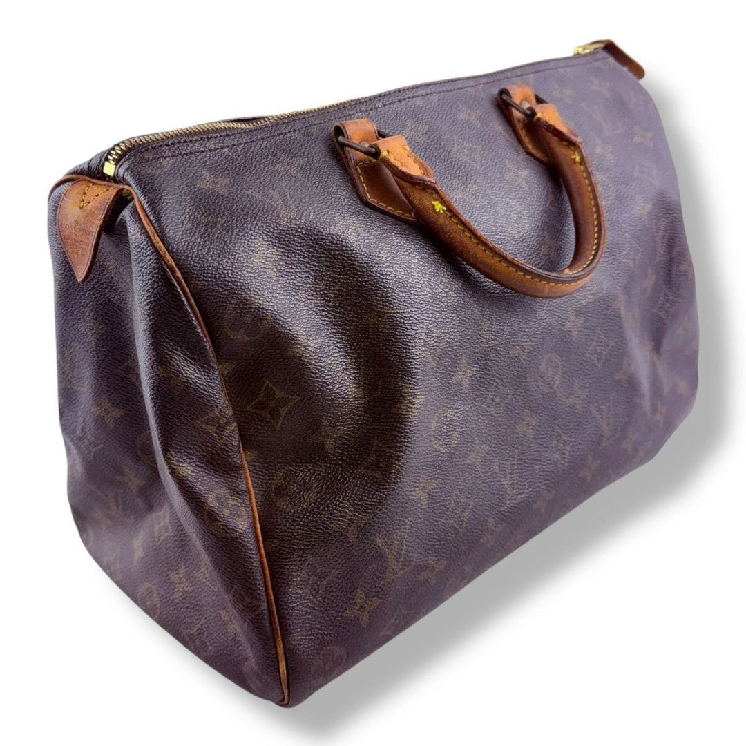 Louis Vuitton Speedy 35 Vintage Brown Monogram Handbag - Lux Central