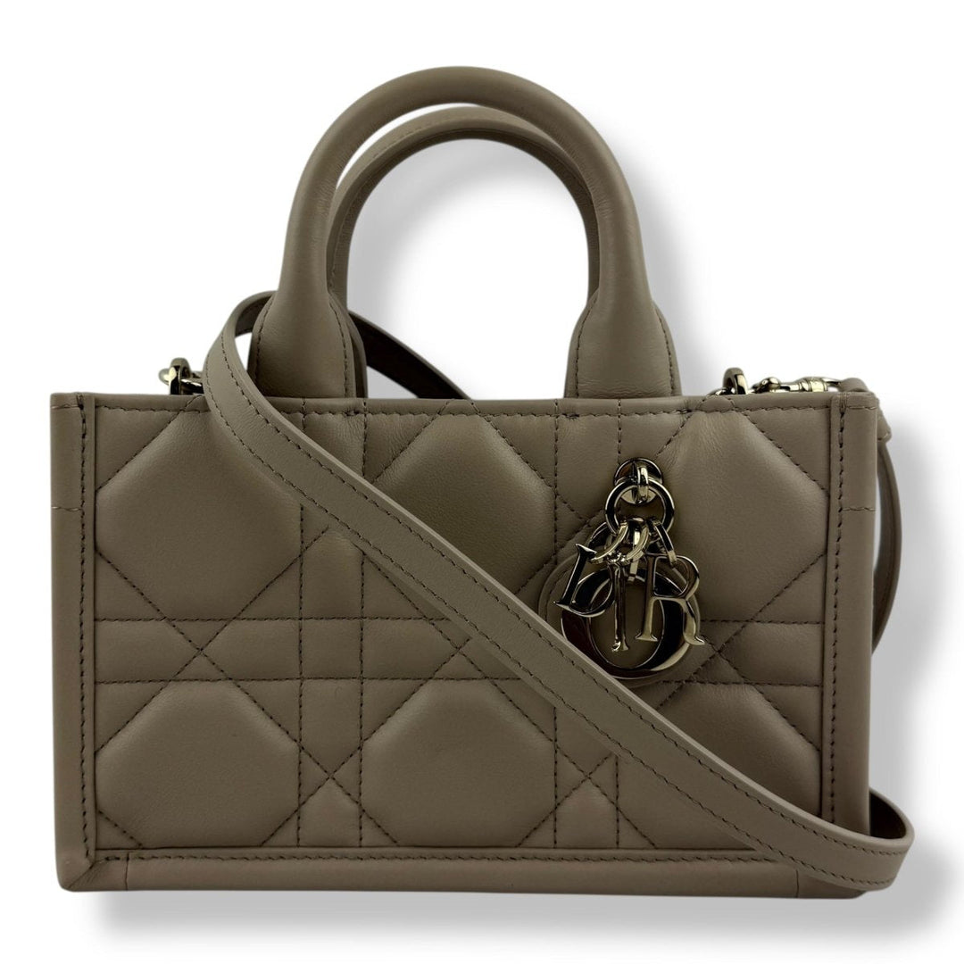 Mini Dior Book Tote Desert Taupe Macrocannage Calfskin - Lux Central