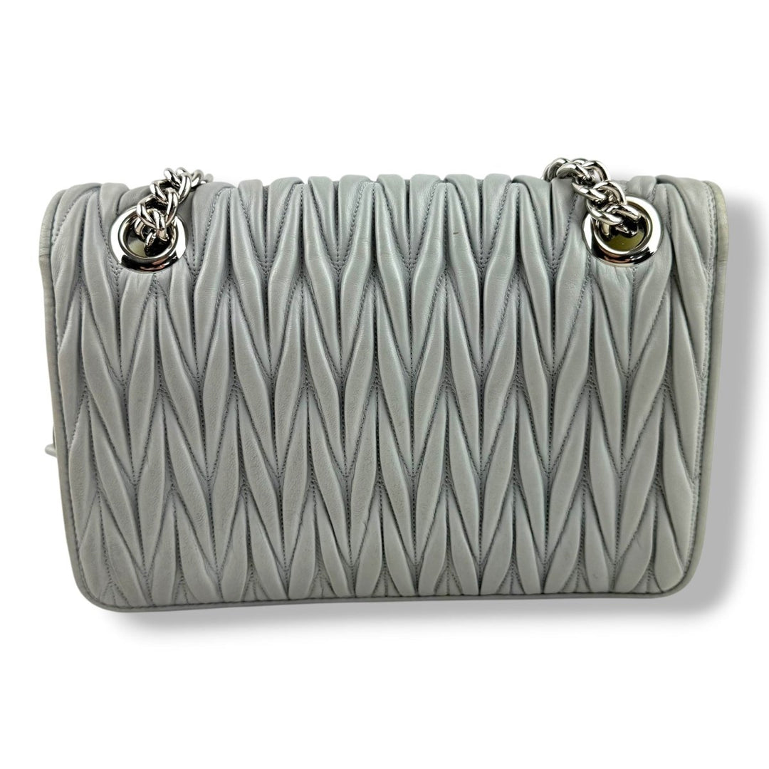 Miu Miu Grey Matelasse Nappa Leather Shoulder Handbag - Lux Central