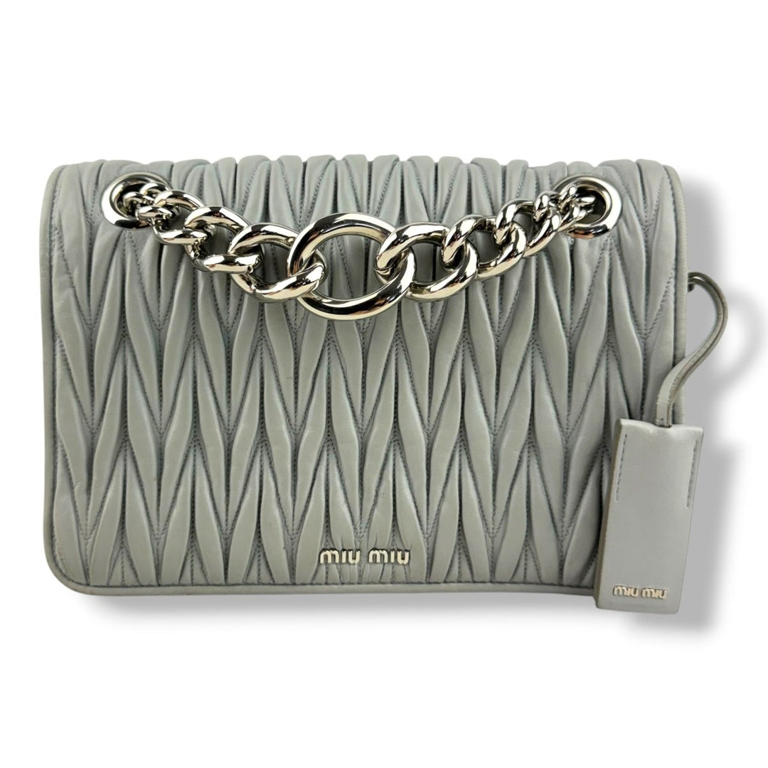 Miu Miu Grey Matelasse Nappa Leather Shoulder Handbag - Lux Central