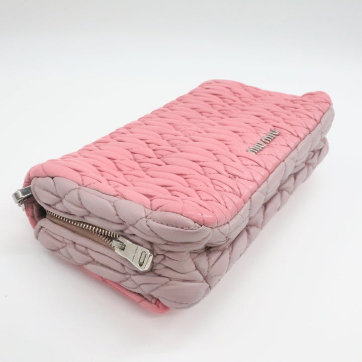Miu Miu Pink Matelasse Nappa Leather Gem Shoulder Handbag - Lux Central