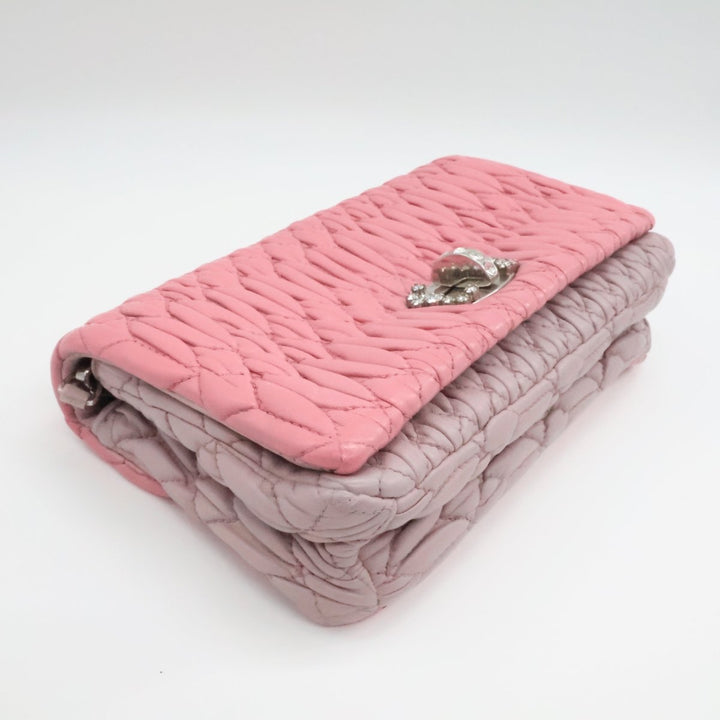 Miu Miu Pink Matelasse Nappa Leather Gem Shoulder Handbag - Lux Central