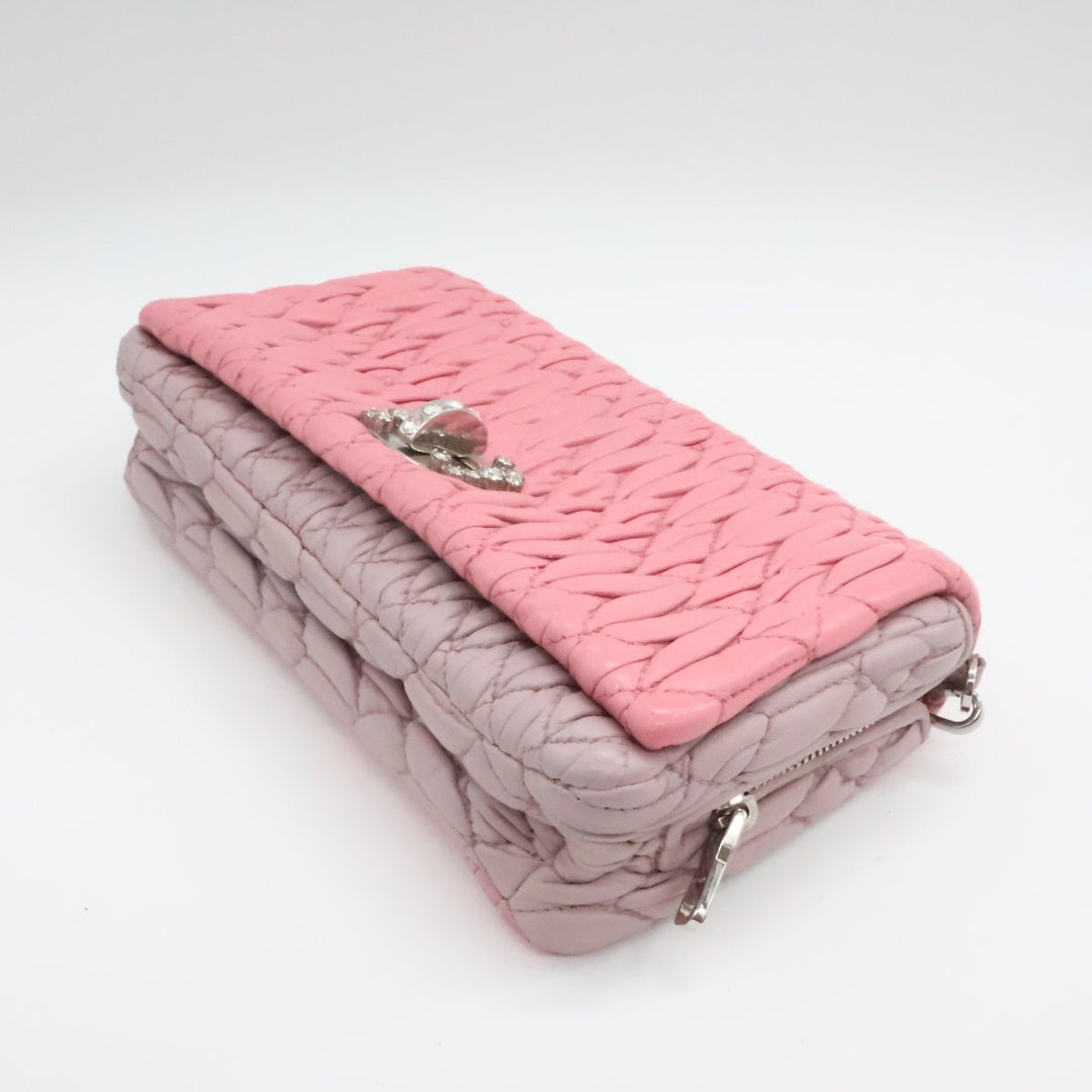 Miu Miu Pink Matelasse Nappa Leather Gem Shoulder Handbag - Lux Central