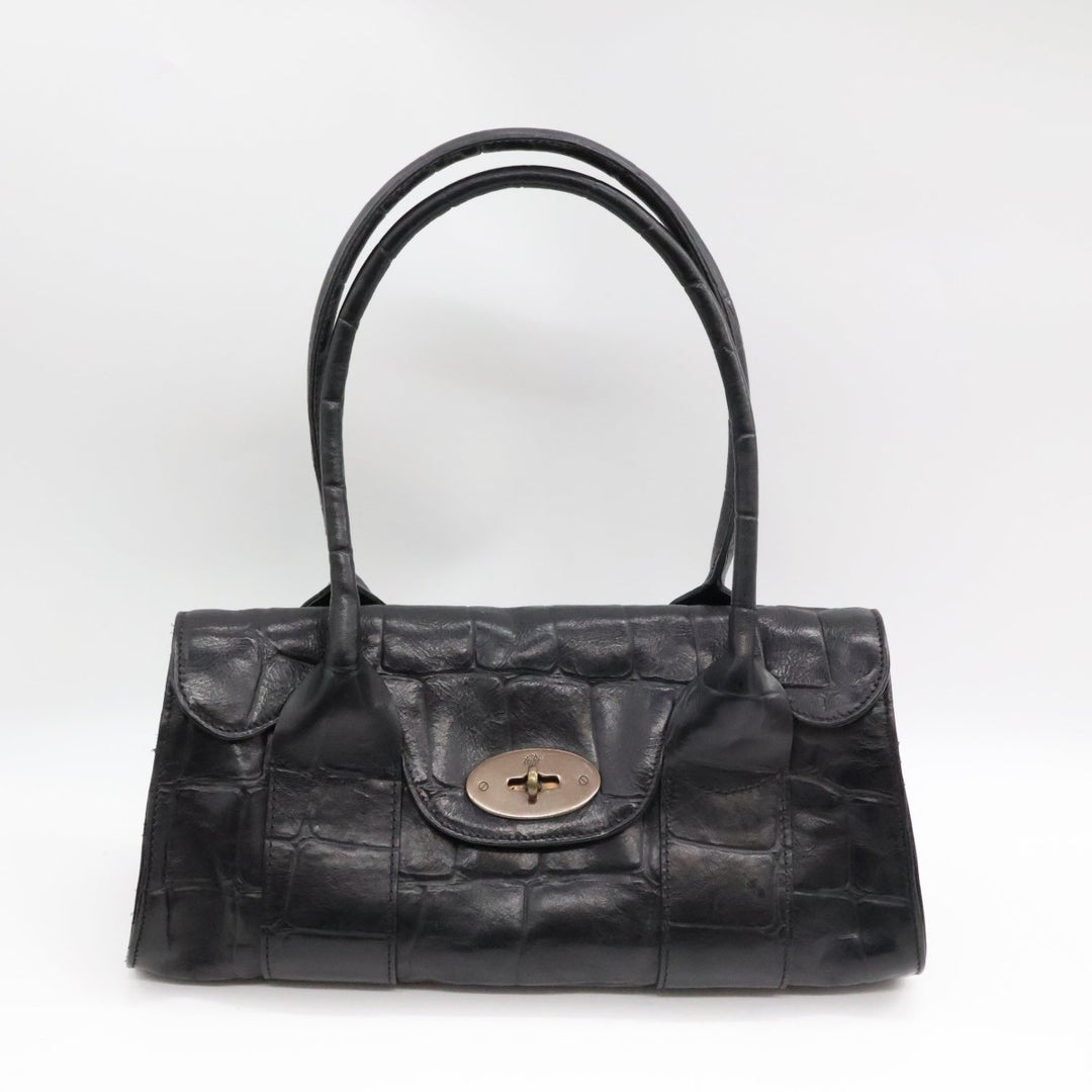 Mulberry Bayswater Black Croc Embossed Handbag - Lux Central