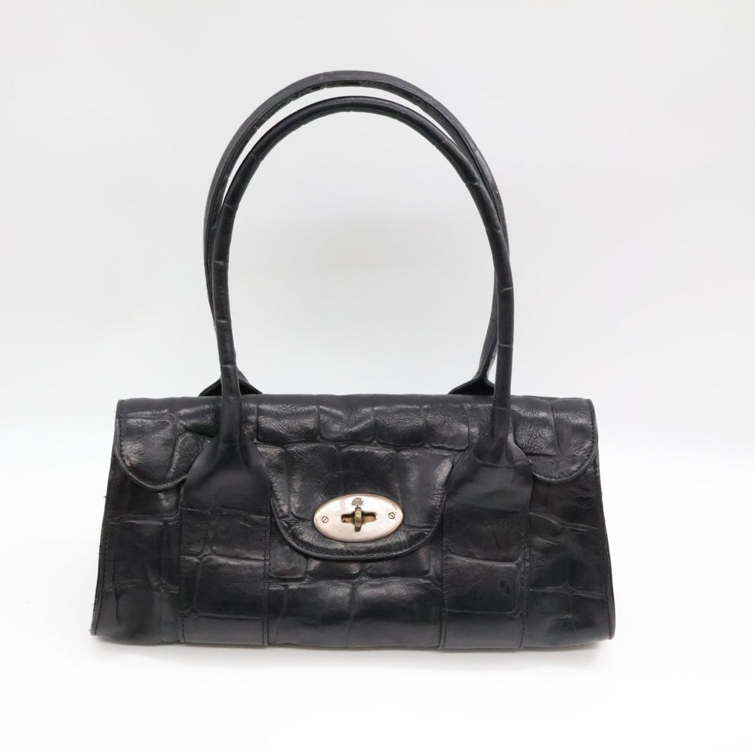 Mulberry Bayswater Black Croc Embossed Handbag - Lux Central