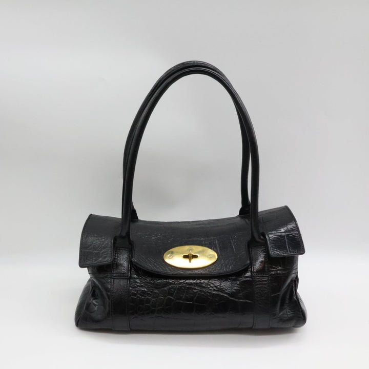 Mulberry Bayswater Black Croc Embossed Leather Handbag - Lux Central