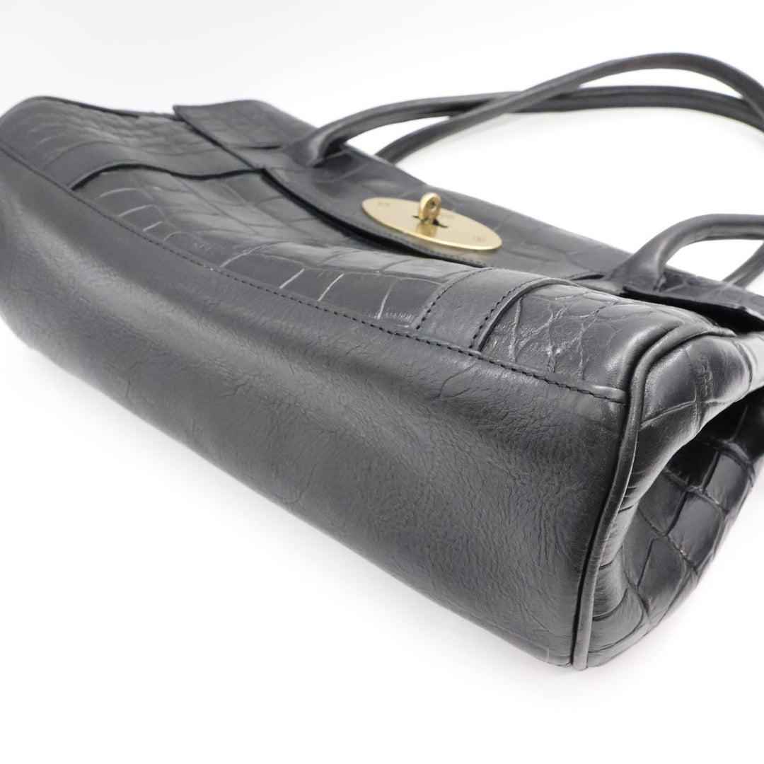 Mulberry Bayswater Black Croc Embossed Leather Handbag - Lux Central