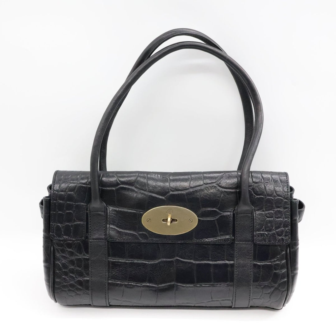 Mulberry Bayswater Black Croc Embossed Leather Handbag - Lux Central