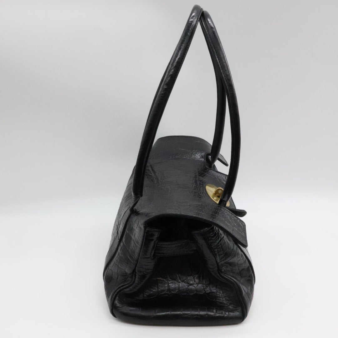 Mulberry Bayswater Black Croc Embossed Leather Handbag - Lux Central