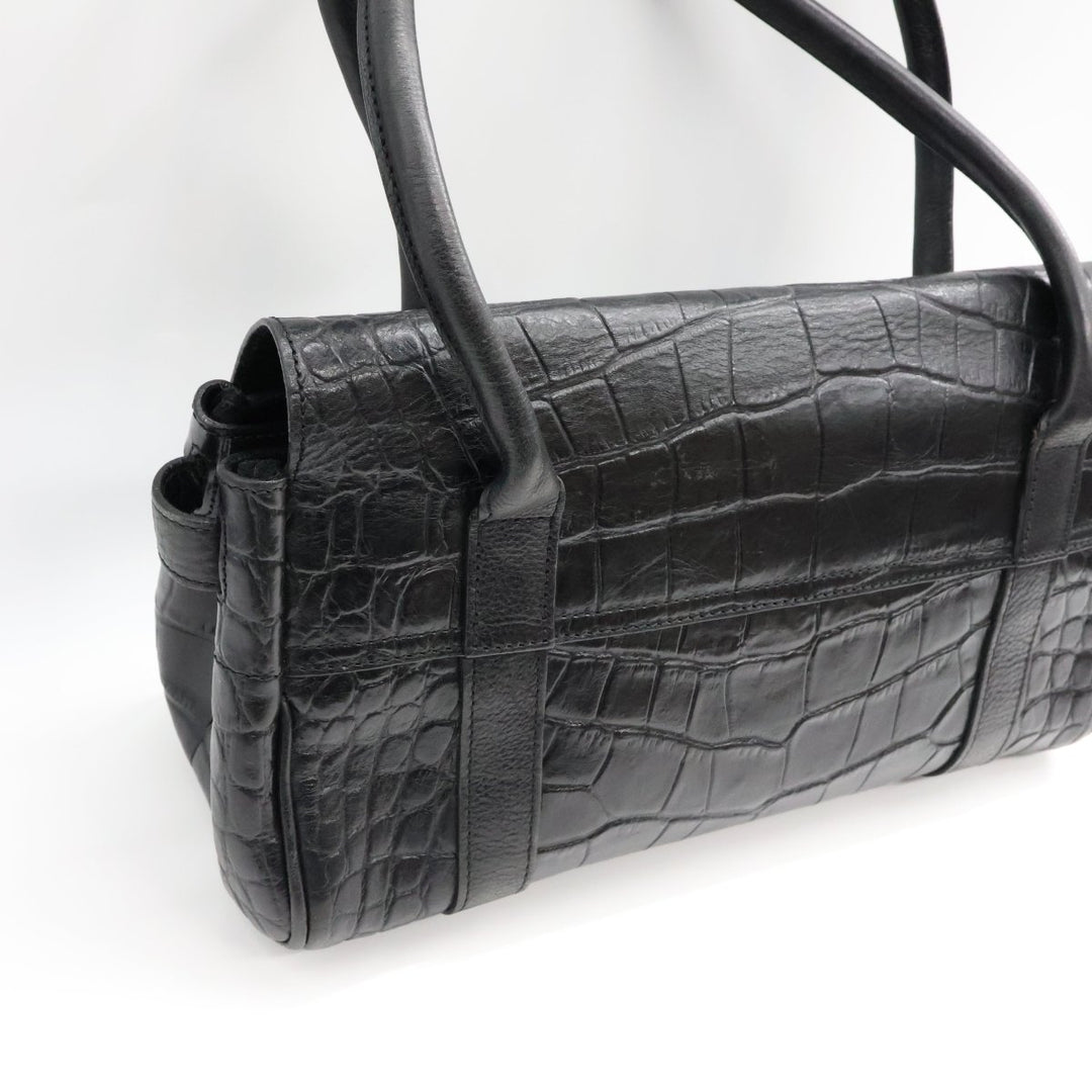 Mulberry Bayswater Black Croc Embossed Leather Handbag - Lux Central