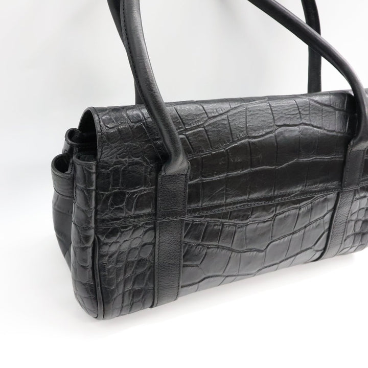 Mulberry Bayswater Black Croc Embossed Leather Handbag - Lux Central