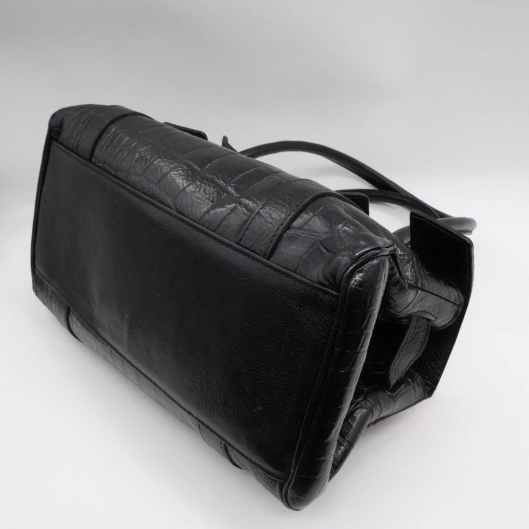 Mulberry Bayswater Black Croc Embossed Leather Handbag - Lux Central