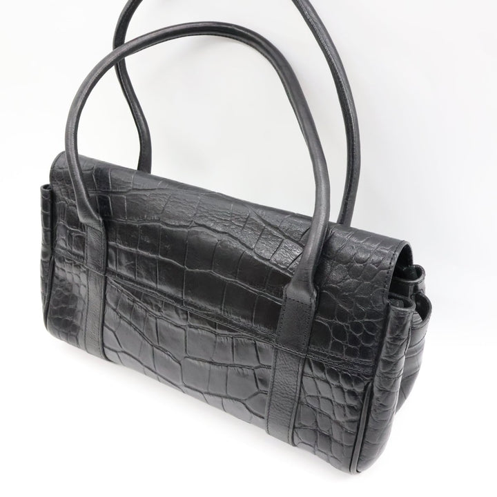 Mulberry Bayswater Black Croc Embossed Leather Handbag - Lux Central