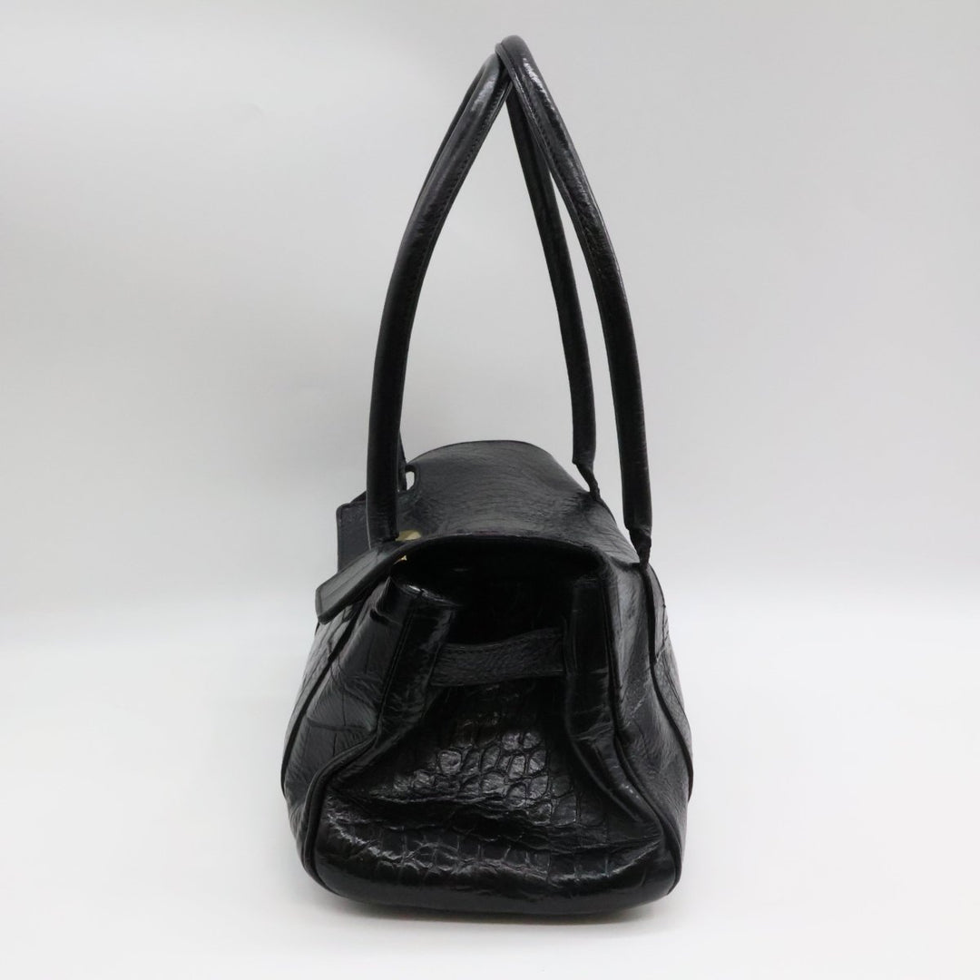 Mulberry Bayswater Black Croc Embossed Leather Handbag - Lux Central