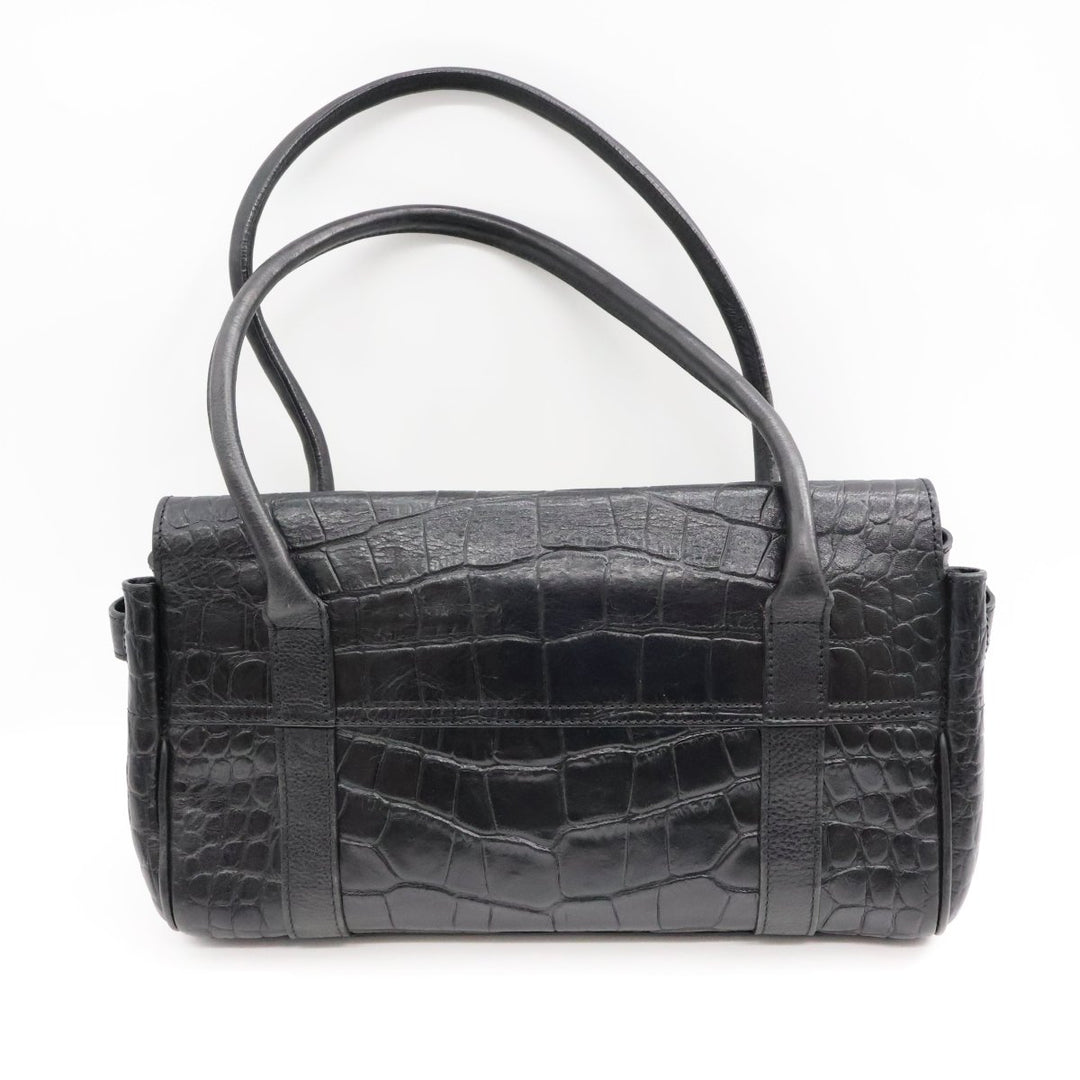 Mulberry Bayswater Black Croc Embossed Leather Handbag - Lux Central