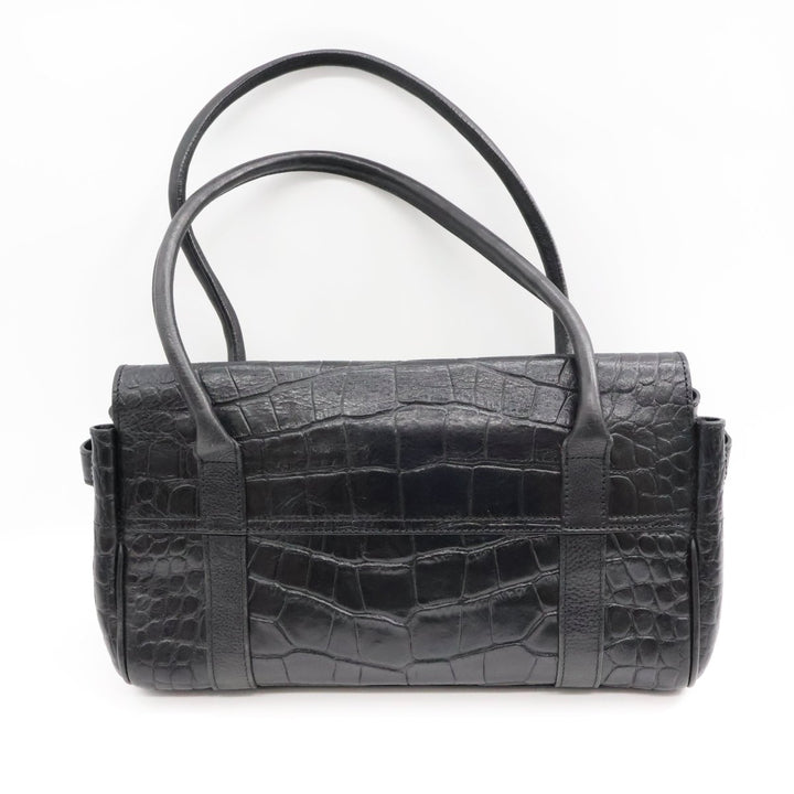 Mulberry Bayswater Black Croc Embossed Leather Handbag - Lux Central
