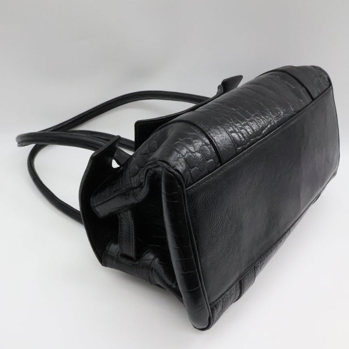 Mulberry Bayswater Black Croc Embossed Leather Handbag - Lux Central