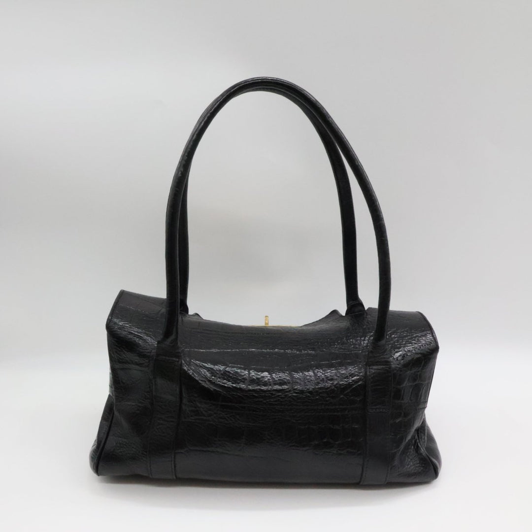 Mulberry Bayswater Black Croc Embossed Leather Handbag - Lux Central