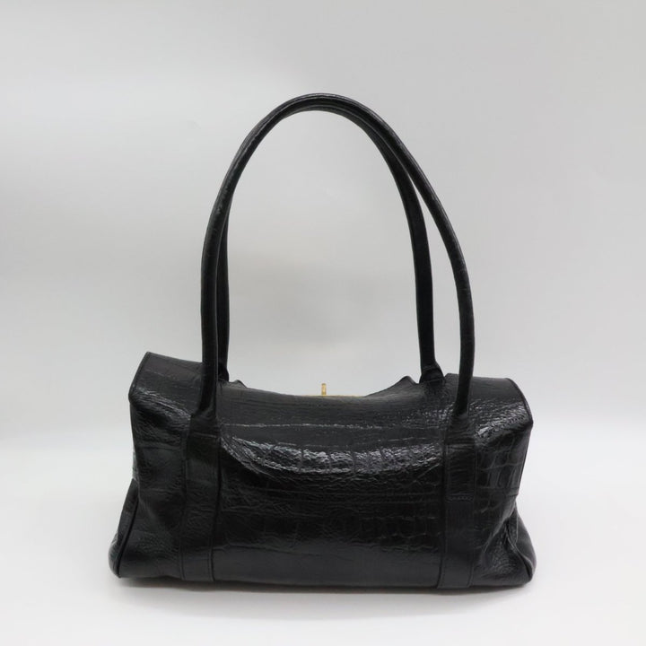Mulberry Bayswater Black Croc Embossed Leather Handbag - Lux Central