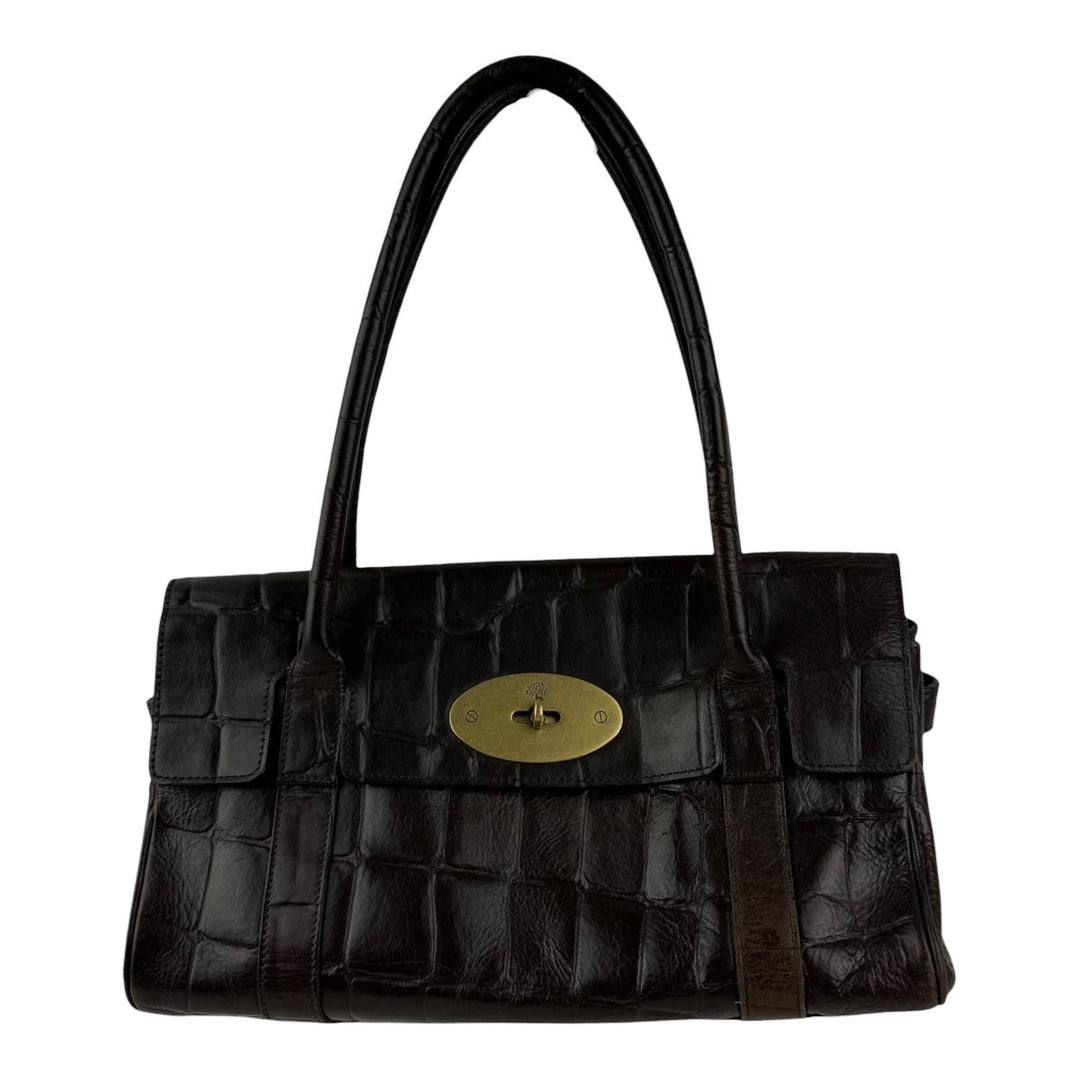 Mulberry Bayswater Brown Croc Embossed Leather Handbag - Lux Central
