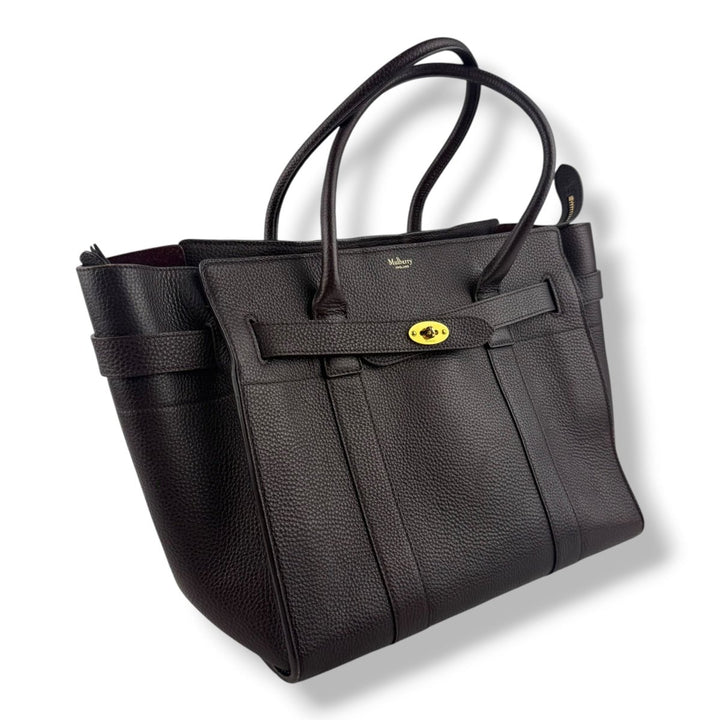 Mulberry Bayswater Burgundy Zipped Pebbled Leather Handbag - Lux Central