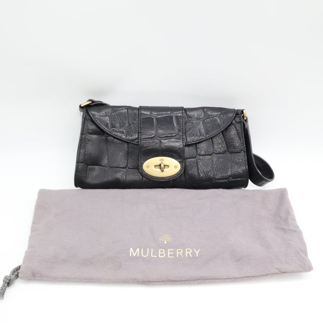 Mulberry Croc Embossed Black Zinia Shoulder Handbag - Lux Central